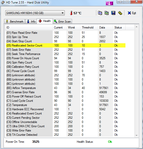 Samsung HM160HI S.M.A.R.T. Health Status