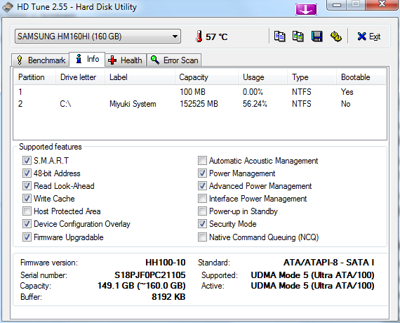 Samsung HM160HI Drive Information